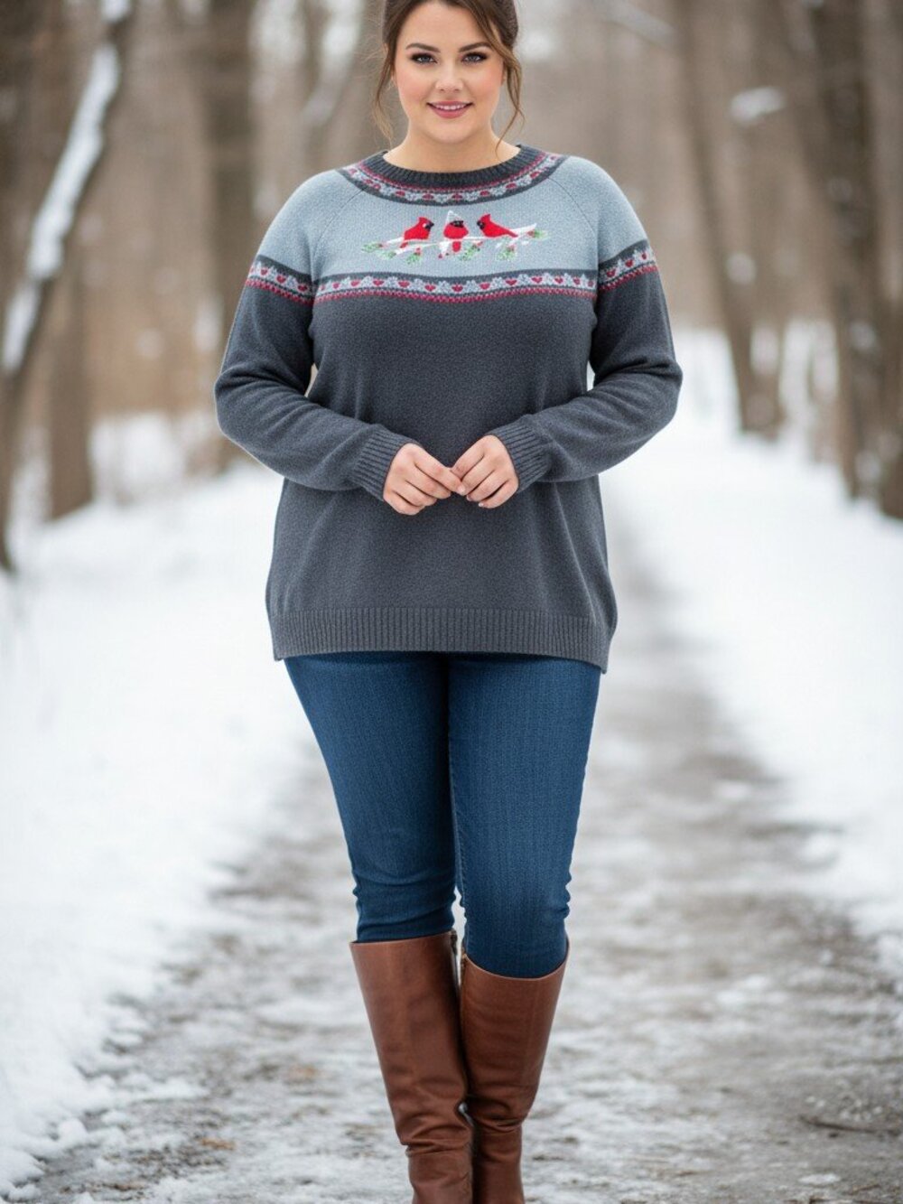 CJ Banks Cardinal Winter Fair Isle Pullover Sweater Plus Sz Cottagecore Holidays